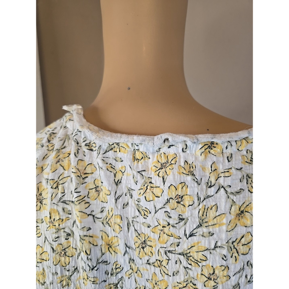 Billabong Floral Peasant Blouse Boho Tie Neck Top Cream Yellow Women’s M - Picture 8 of 11